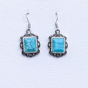 Turquoise Boho Vintage Silver tone Earrings #2
